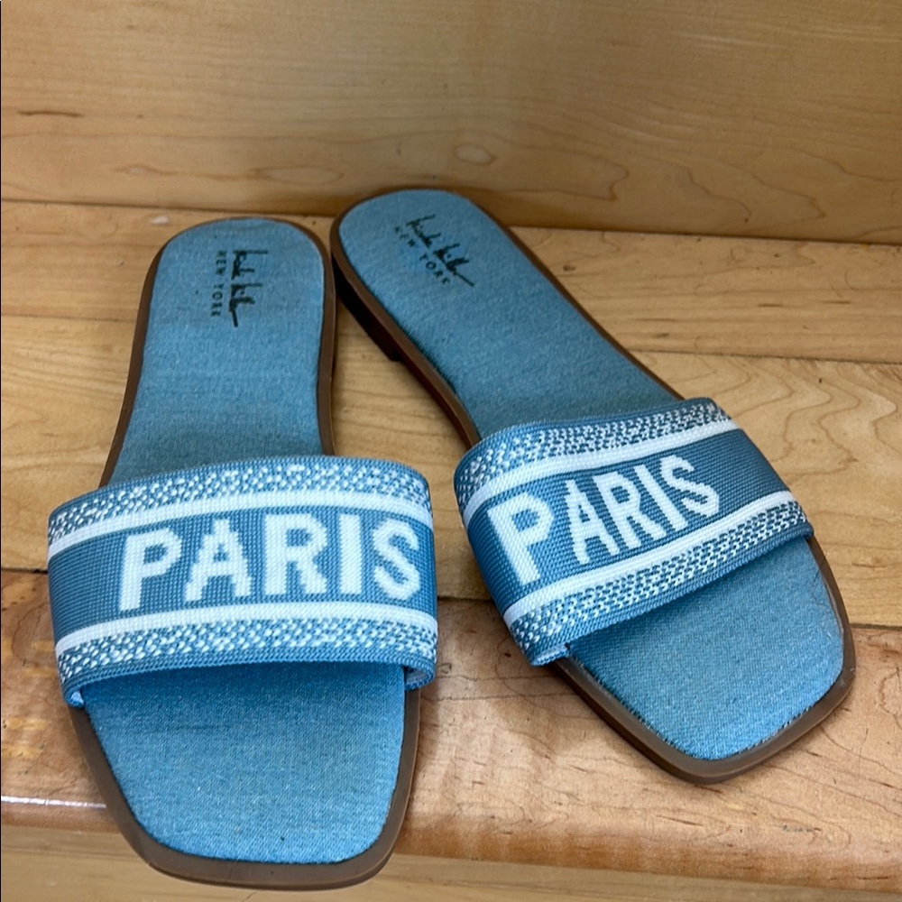Blue Paris Denim Slides Sandals